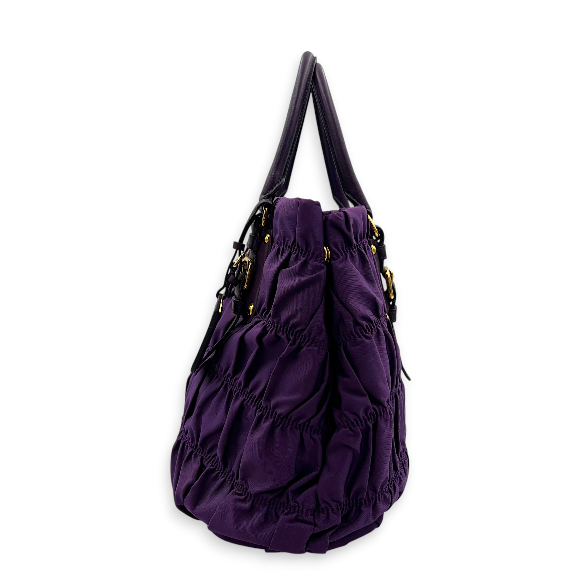 Gather Top Handle Bag Purple in Canvas, Gold hardware