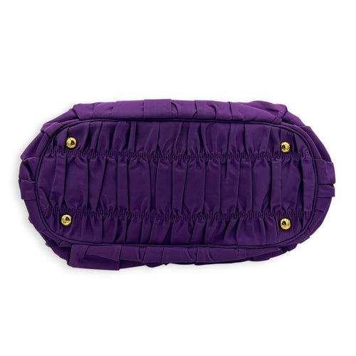 Gather Top Handle Bag Purple in Canvas, Gold hardware
