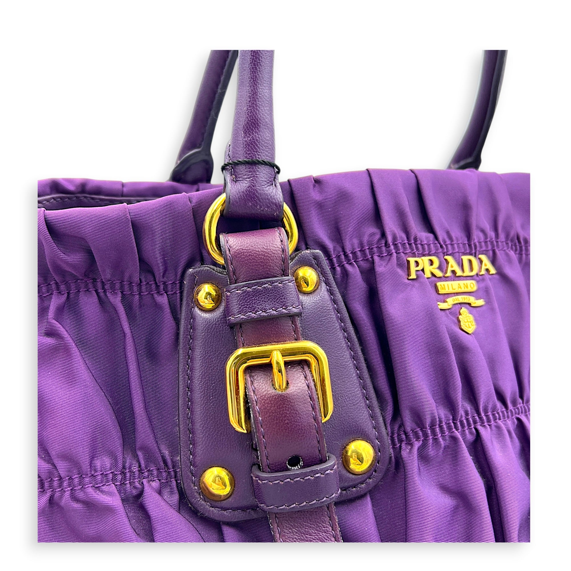 Gather Top Handle Bag Purple in Canvas, Gold hardware