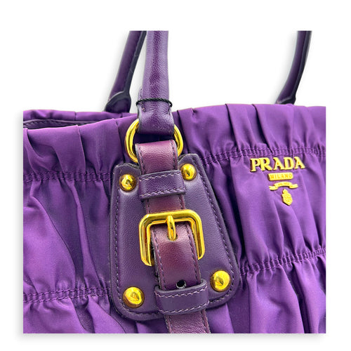 Gather Top Handle Bag Purple in Canvas, Gold hardware