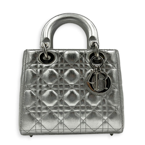 Lady Dior My ABCDior Top Handle Bag Small Silver in Lambskin, Gold hardware