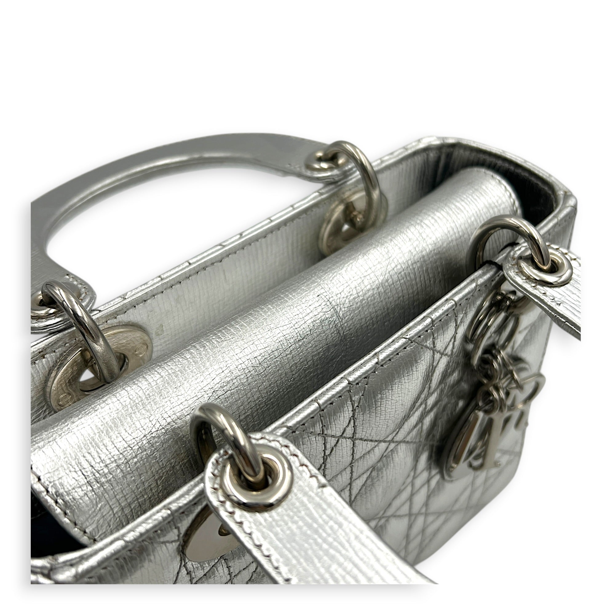 Lady Dior My ABCDior Top Handle Bag Small Silver in Lambskin, Gold hardware