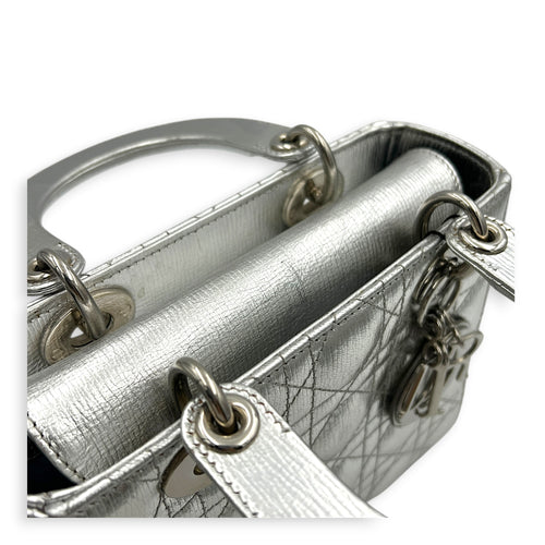 Lady Dior My ABCDior Top Handle Bag Small Silver in Lambskin, Gold hardware
