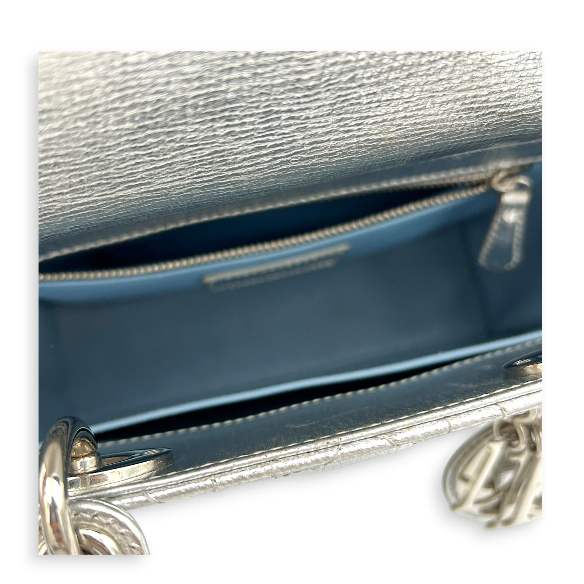 Lady Dior My ABCDior Top Handle Bag Small Silver in Lambskin, Gold hardware