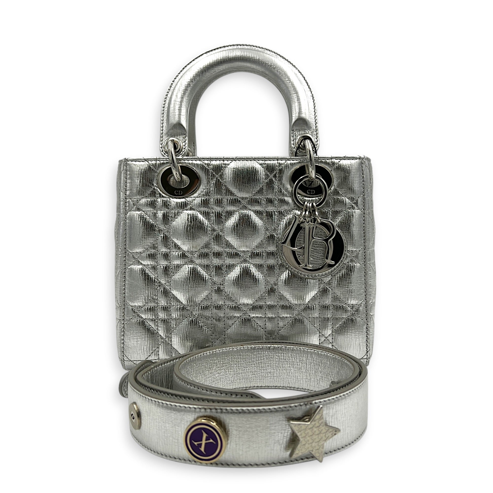 Lady Dior My ABCDior Top Handle Bag Small Silver in Lambskin, Gold hardware