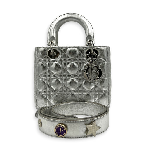 Lady Dior My ABCDior Top Handle Bag Small Silver in Lambskin, Gold hardware