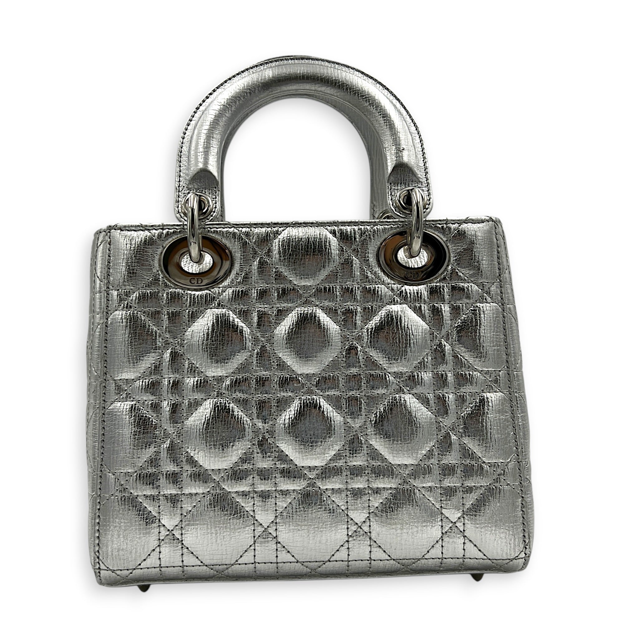 Lady Dior My ABCDior Top Handle Bag Small Silver in Lambskin, Gold hardware