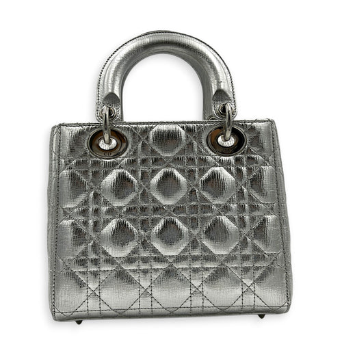 Lady Dior My ABCDior Top Handle Bag Small Silver in Lambskin, Gold hardware