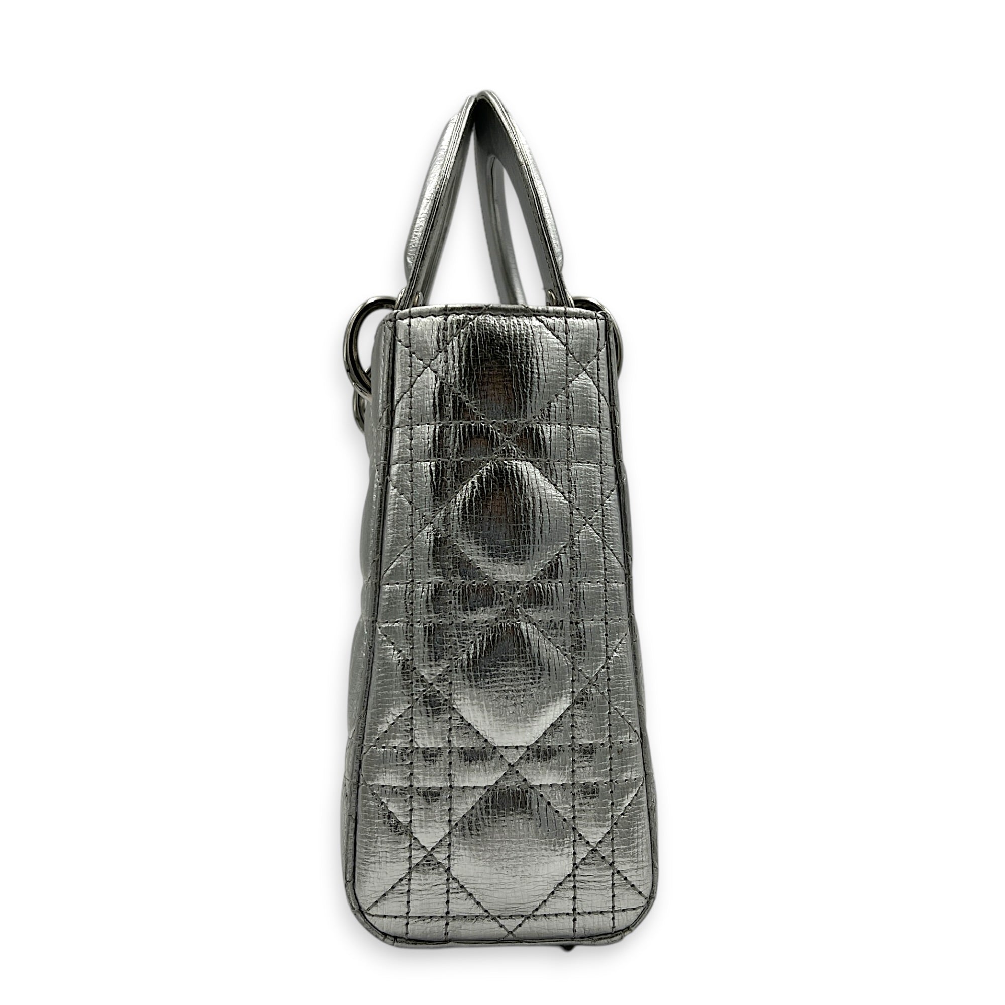 Lady Dior My ABCDior Top Handle Bag Small Silver in Lambskin, Gold hardware