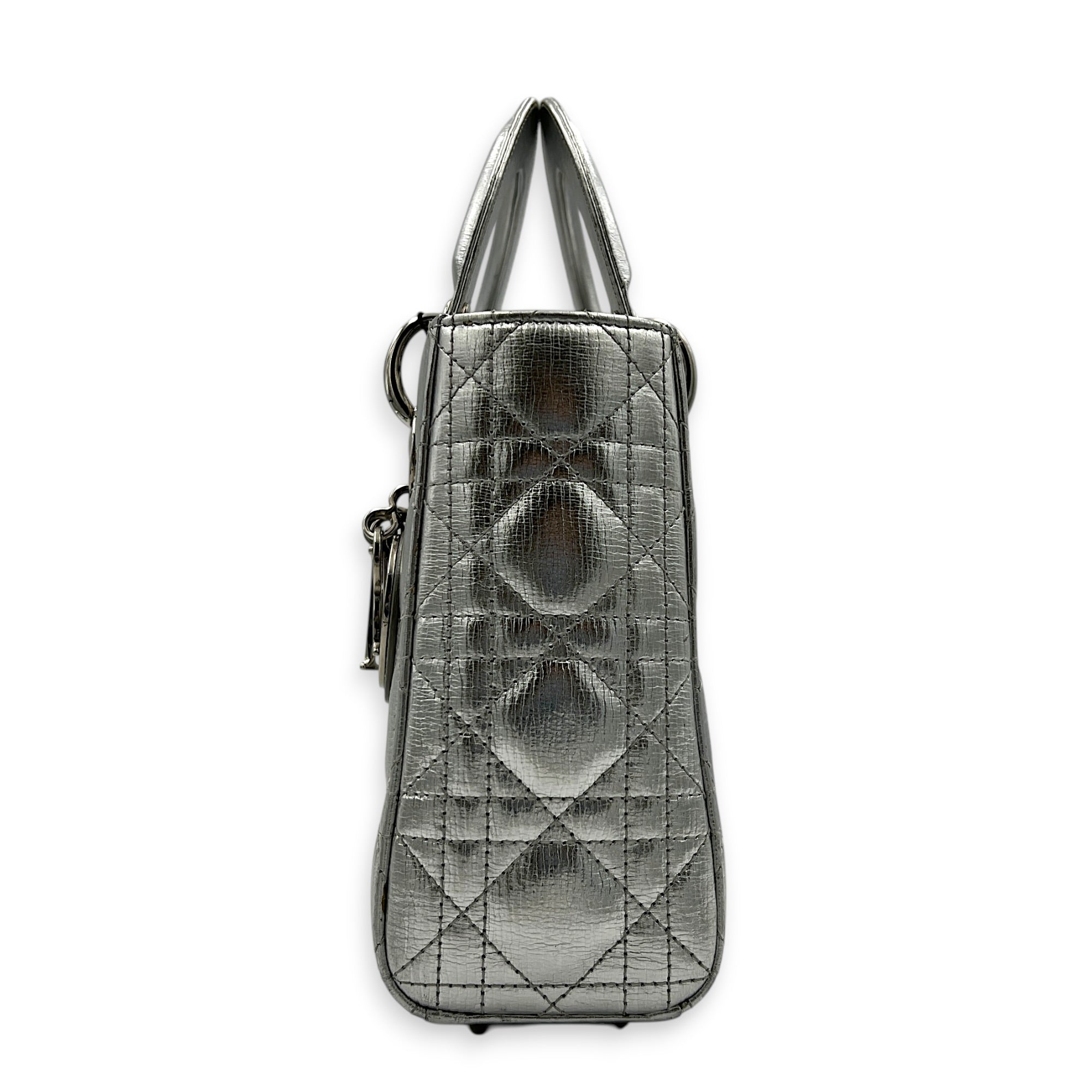 Lady Dior My ABCDior Top Handle Bag Small Silver in Lambskin, Gold hardware