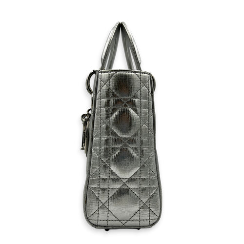 Lady Dior My ABCDior Top Handle Bag Small Silver in Lambskin, Gold hardware