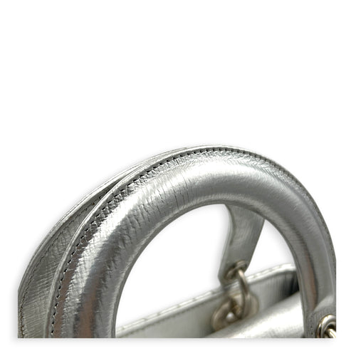 Lady Dior My ABCDior Top Handle Bag Small Silver in Lambskin, Gold hardware