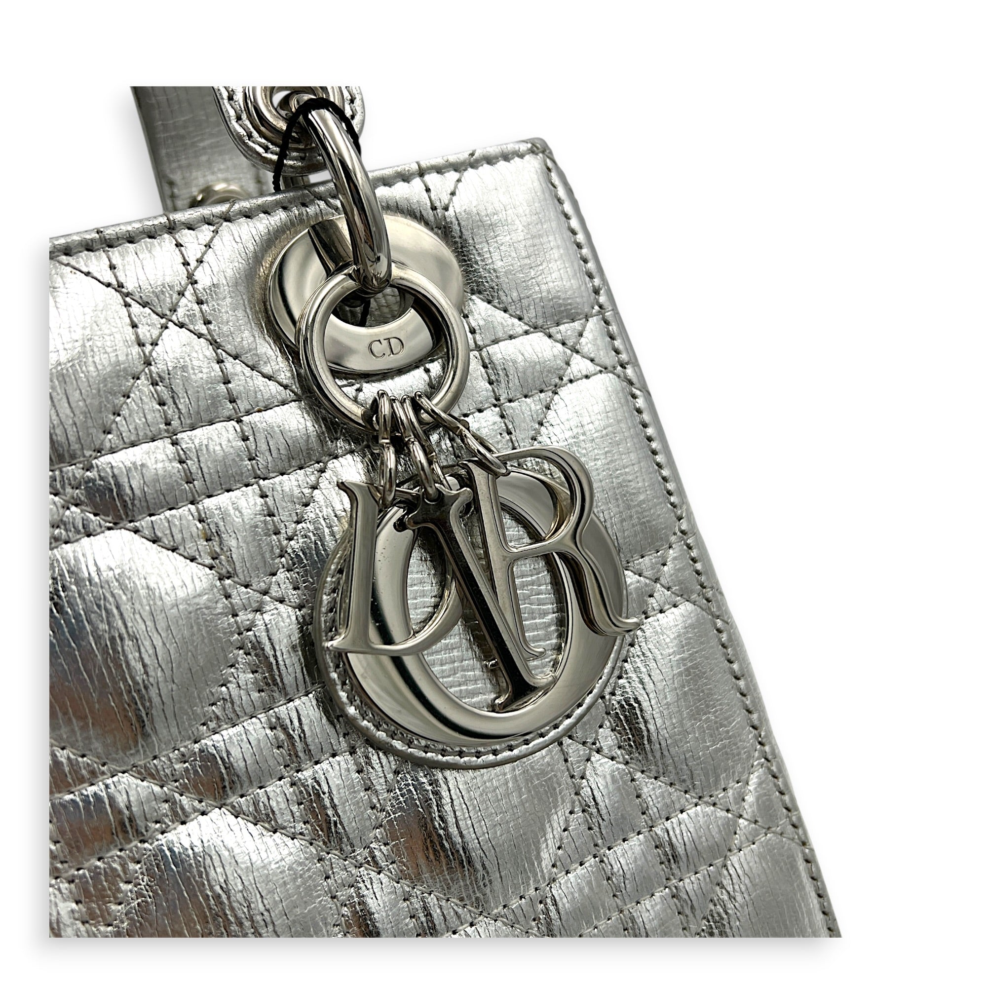 Lady Dior My ABCDior Top Handle Bag Small Silver in Lambskin, Gold hardware
