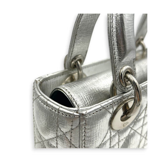 Lady Dior My ABCDior Top Handle Bag Small Silver in Lambskin, Gold hardware