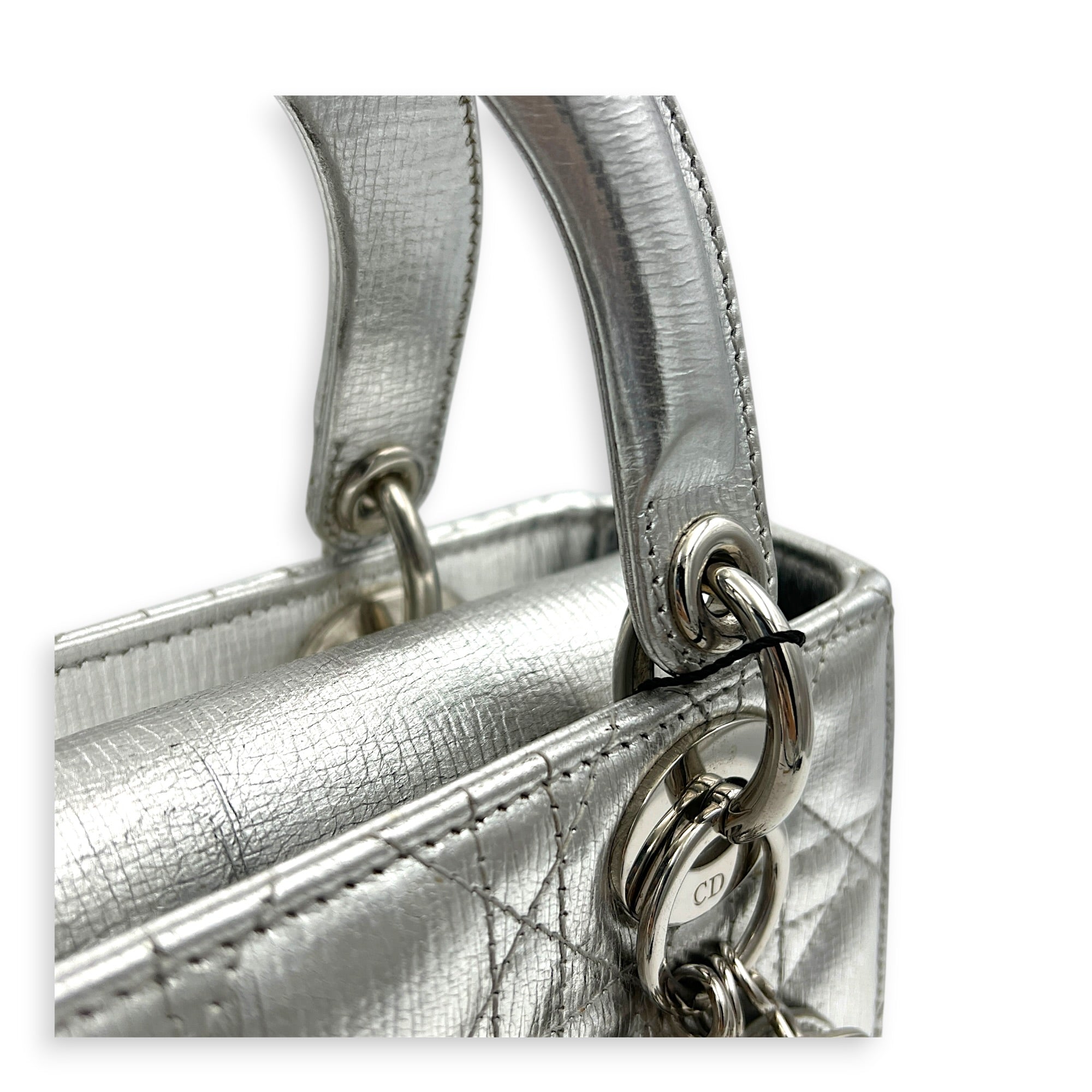 Lady Dior My ABCDior Top Handle Bag Small Silver in Lambskin, Gold hardware