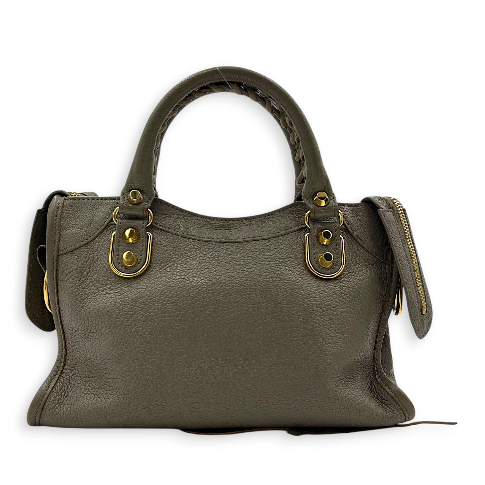 City Top Handle Bag Grey in Calfskin, Gold hardware