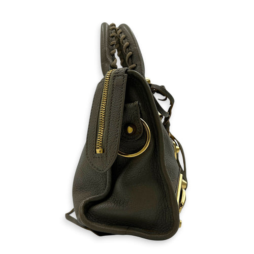City Top Handle Bag Grey in Calfskin, Gold hardware