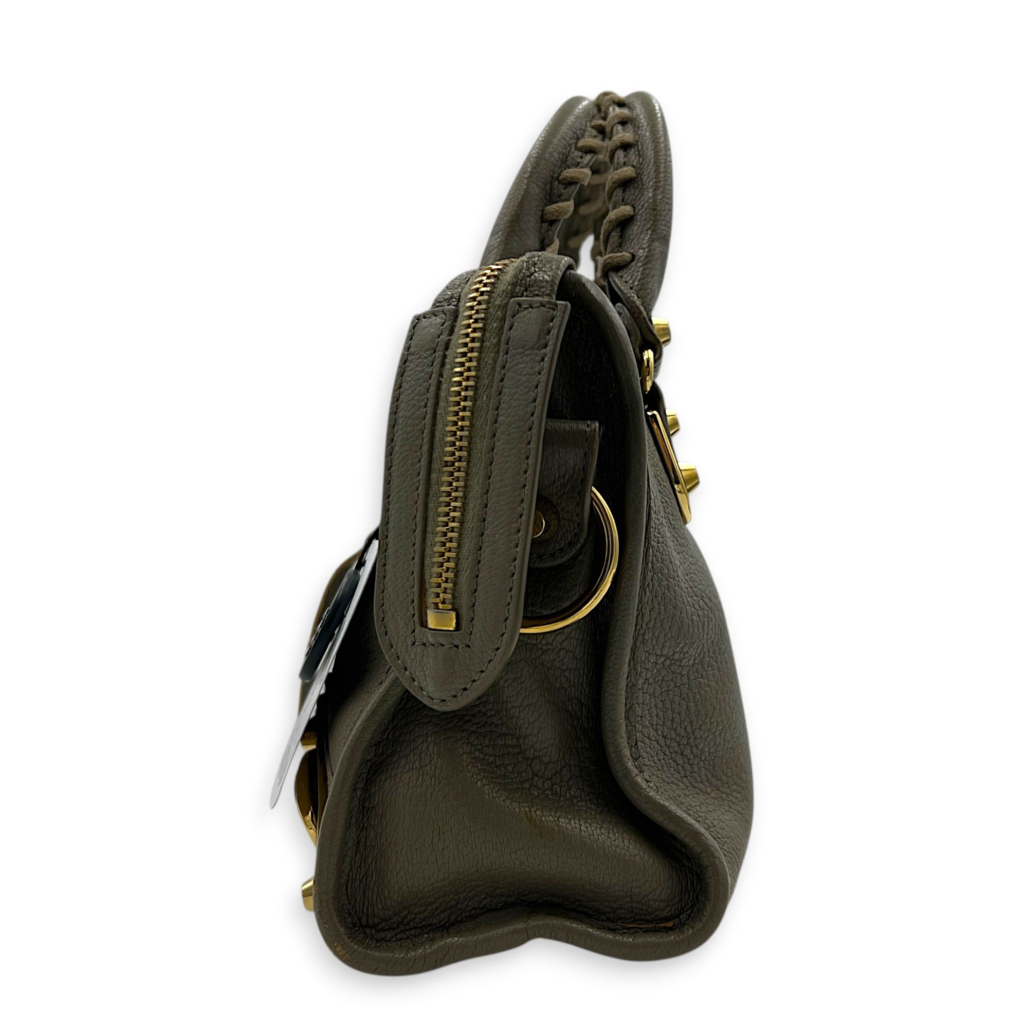 City Top Handle Bag Grey in Calfskin, Gold hardware