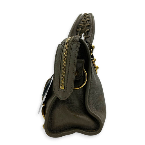 City Top Handle Bag Grey in Calfskin, Gold hardware