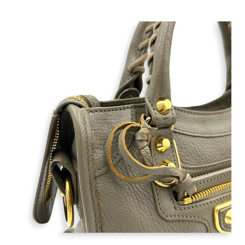 City Top Handle Bag Grey in Calfskin, Gold hardware