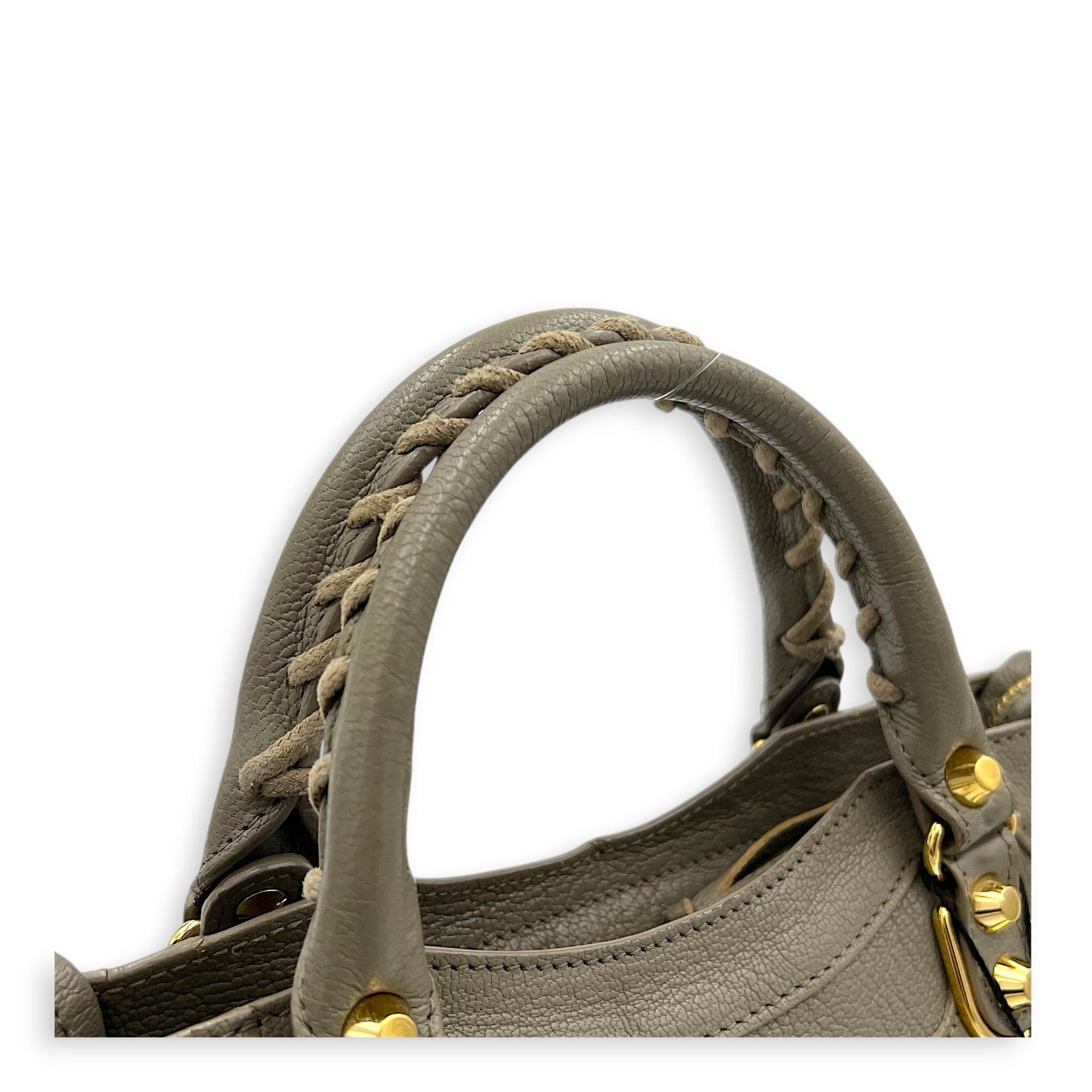 City Top Handle Bag Grey in Calfskin, Gold hardware