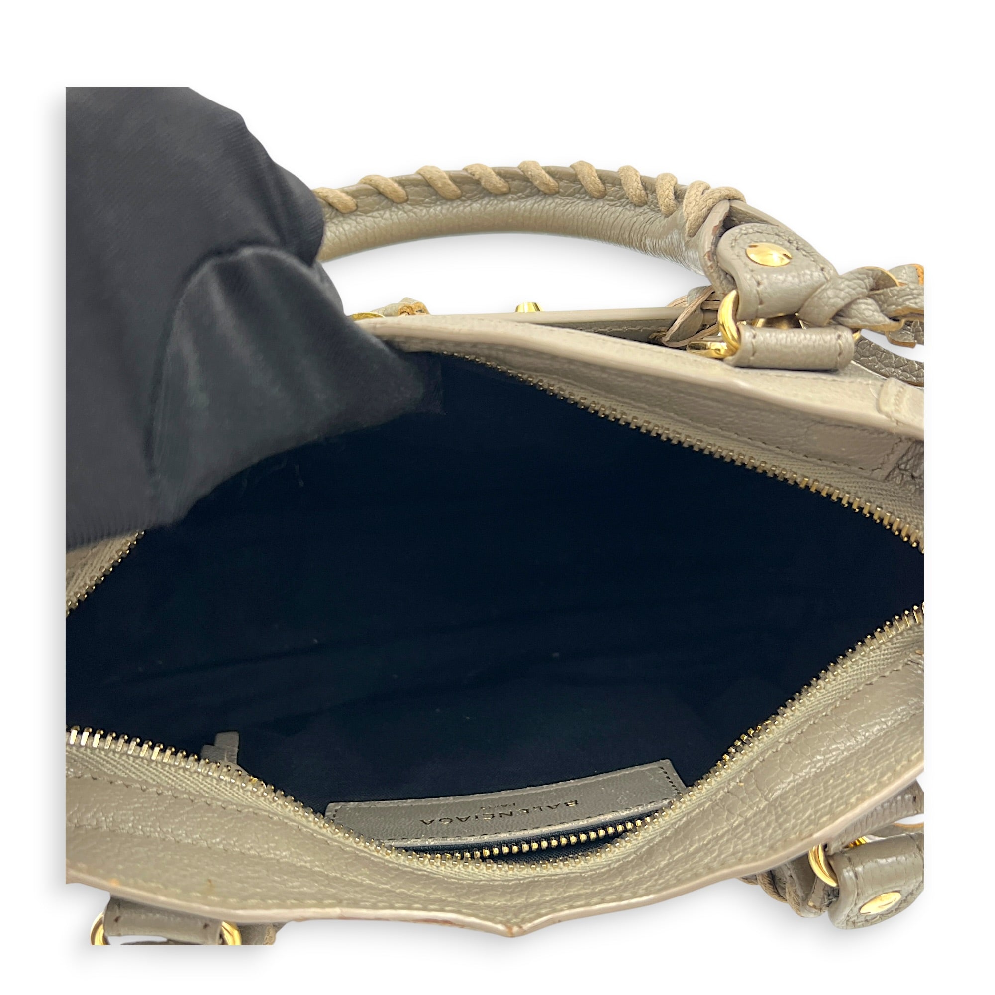City Top Handle Bag Grey in Calfskin, Gold hardware