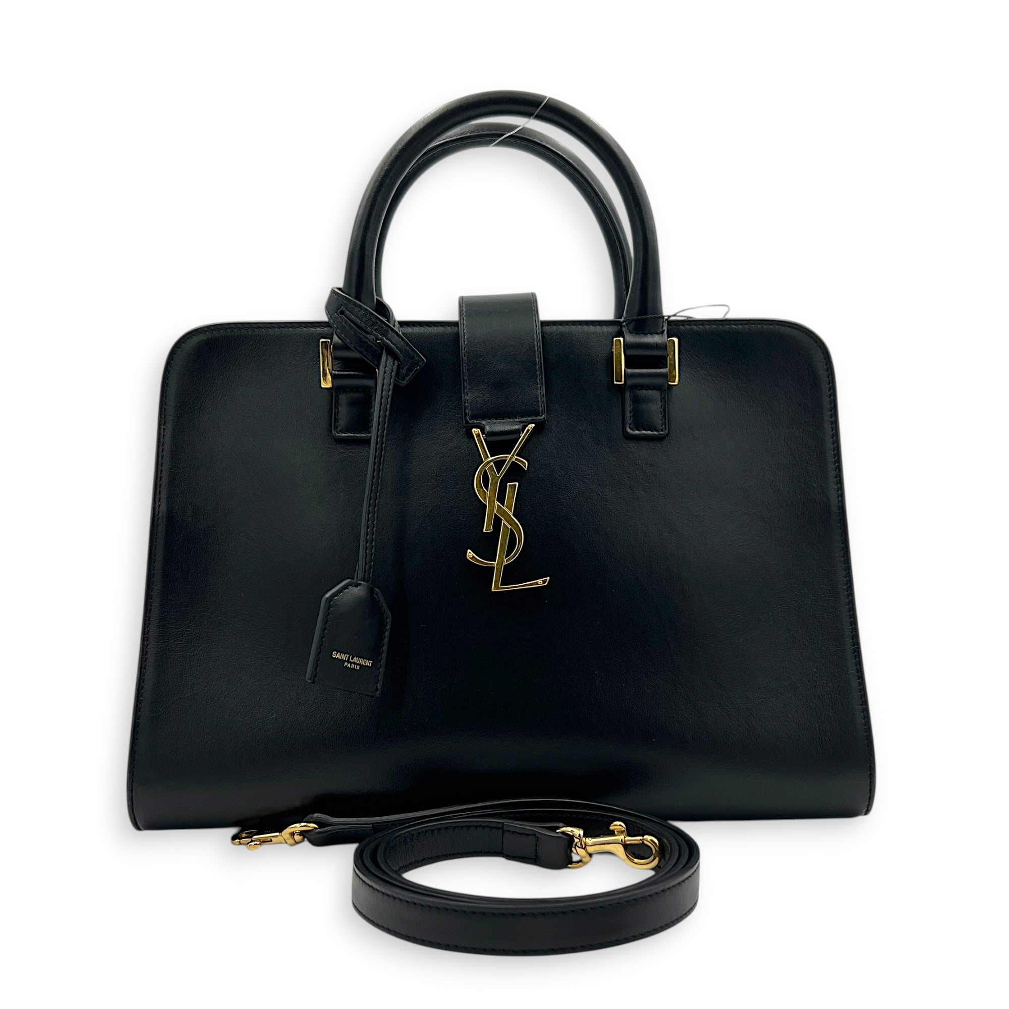 Cabas Top Handle Bag Black in Calfskin, Gold hardware