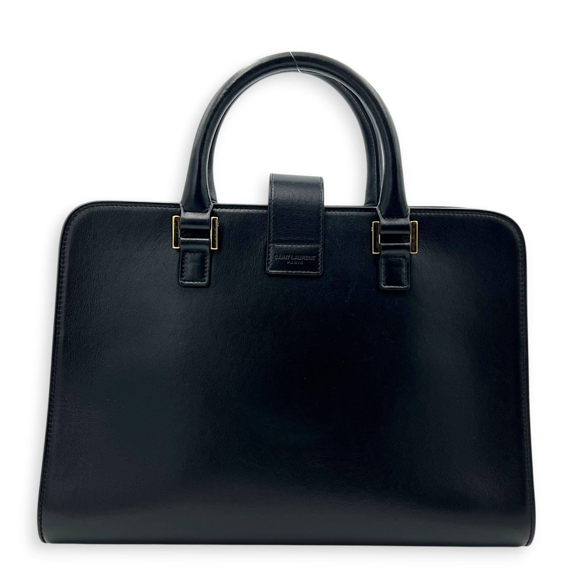 Cabas Top Handle Bag Black in Calfskin, Gold hardware
