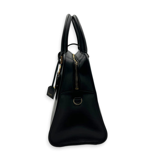 Cabas Top Handle Bag Black in Calfskin, Gold hardware