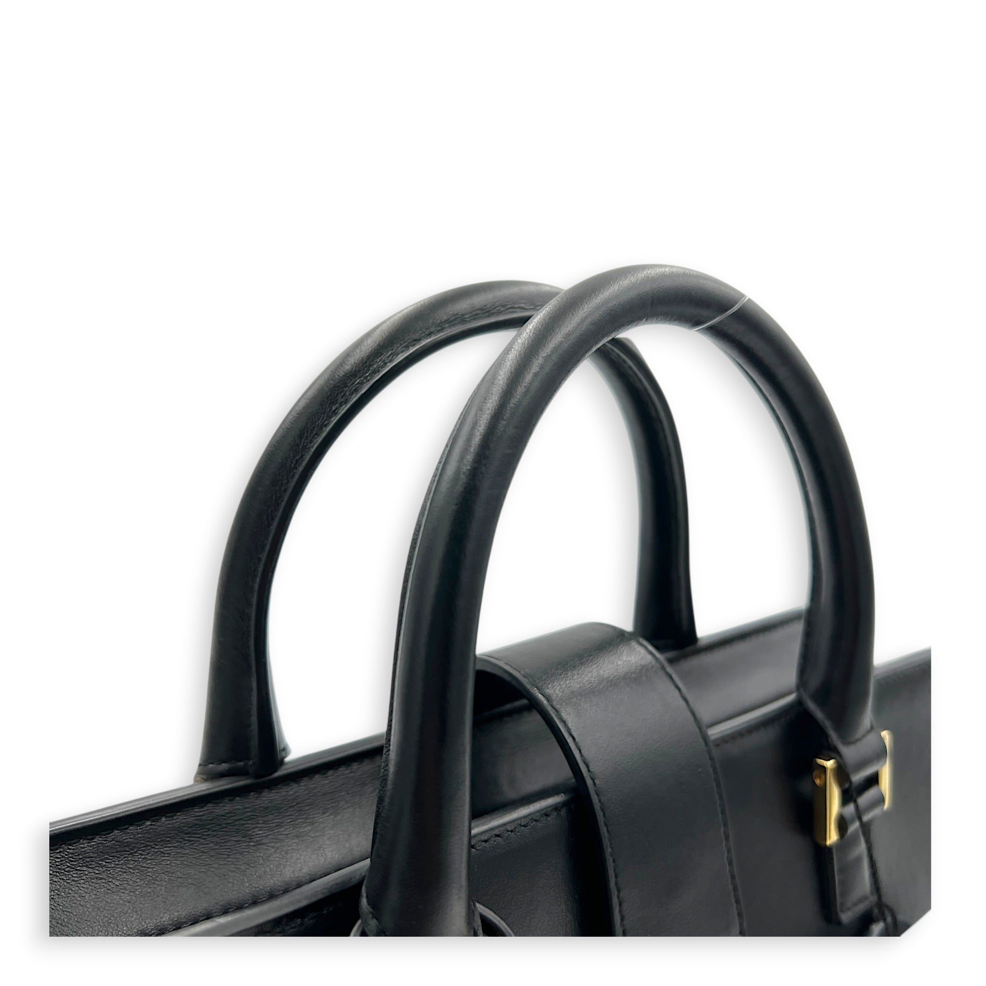 Cabas Top Handle Bag Black in Calfskin, Gold hardware