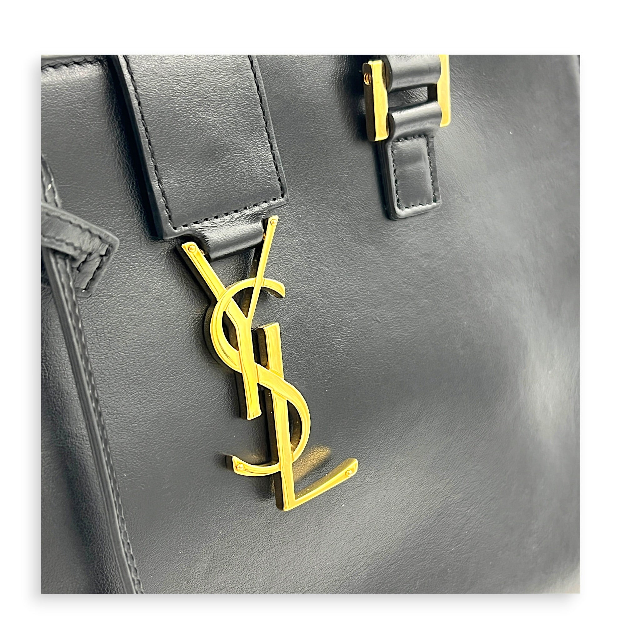 Cabas Top Handle Bag Black in Calfskin, Gold hardware