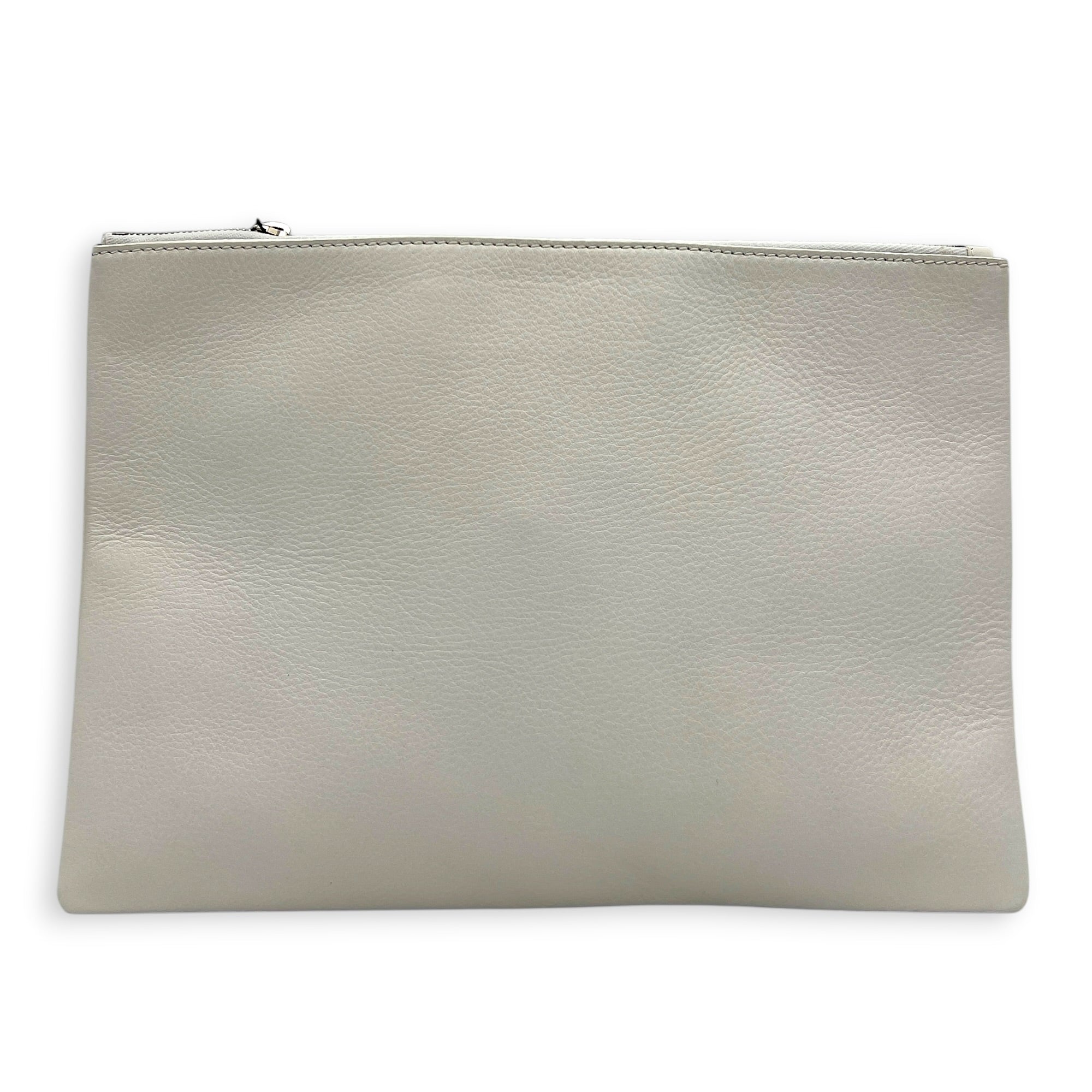 Logo White Pouch in Calfskin, Silver hardware