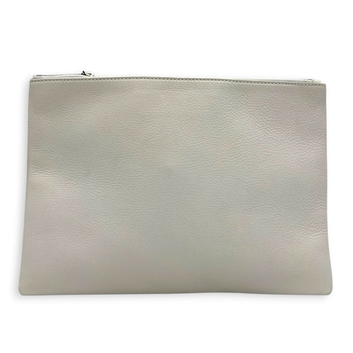 Logo White Pouch in Calfskin, Silver hardware