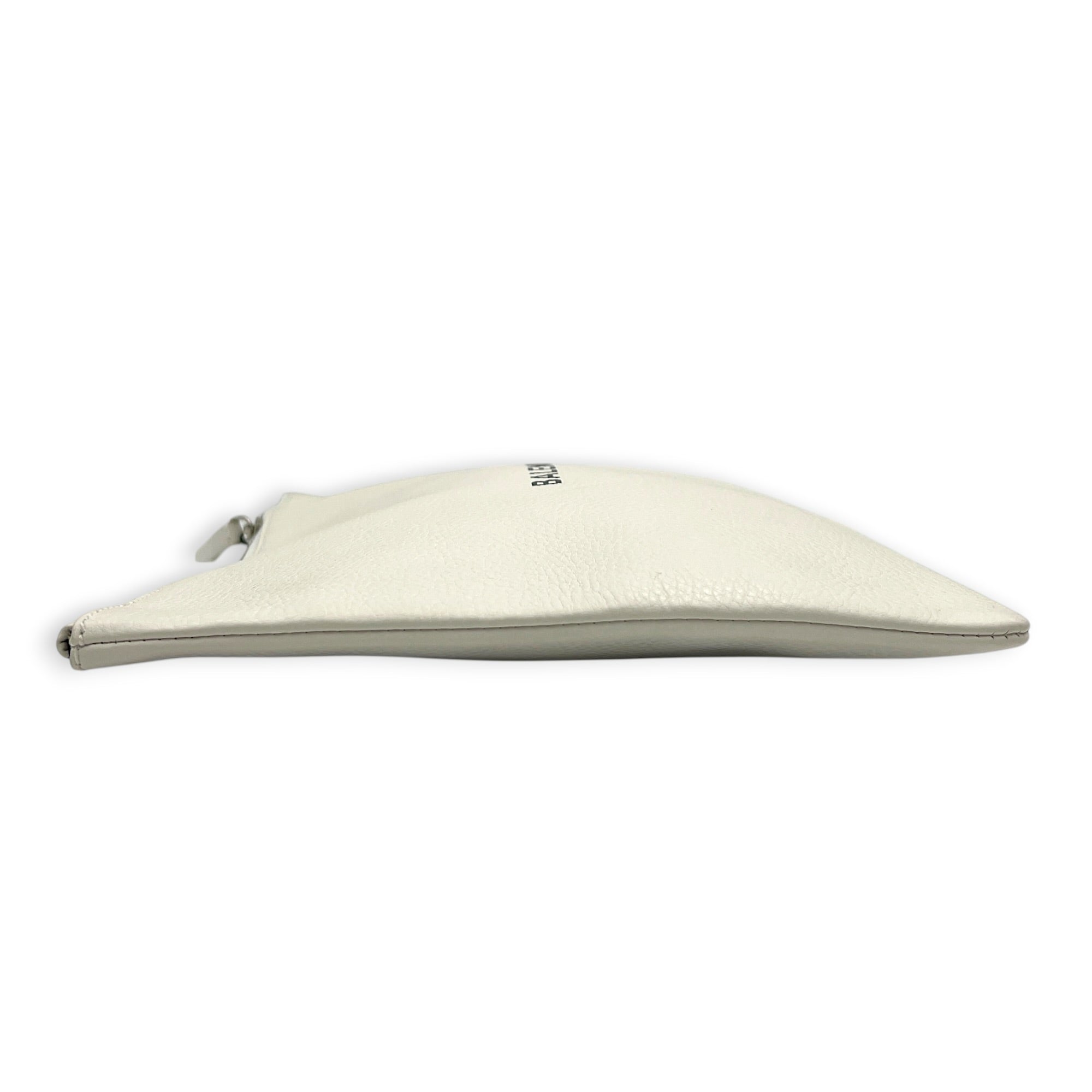 Logo White Pouch in Calfskin, Silver hardware
