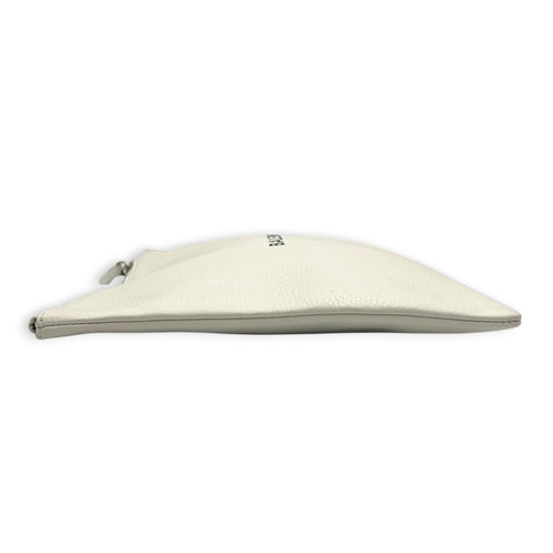 Logo White Pouch in Calfskin, Silver hardware