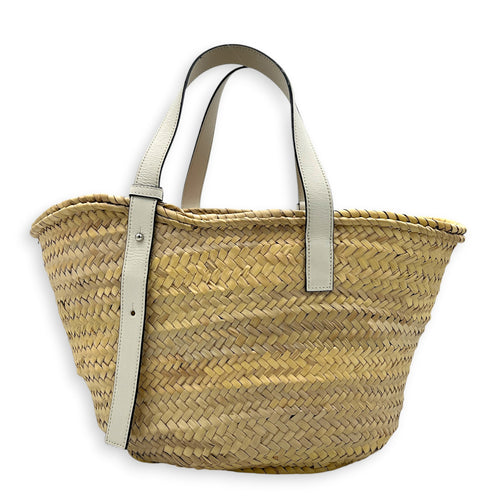 Anagram Basket Top Handle Bag Beige in Raffia, Silver hardware