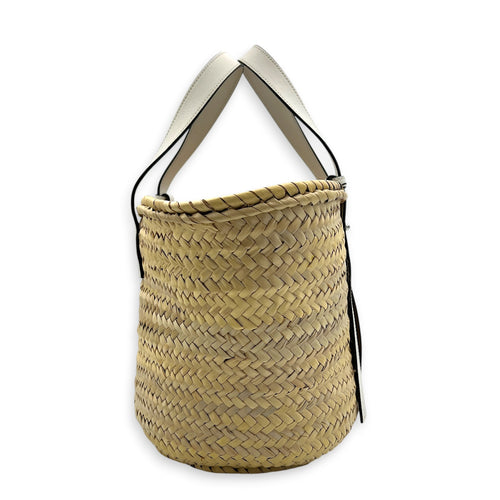 Anagram Basket Top Handle Bag Beige in Raffia, Silver hardware