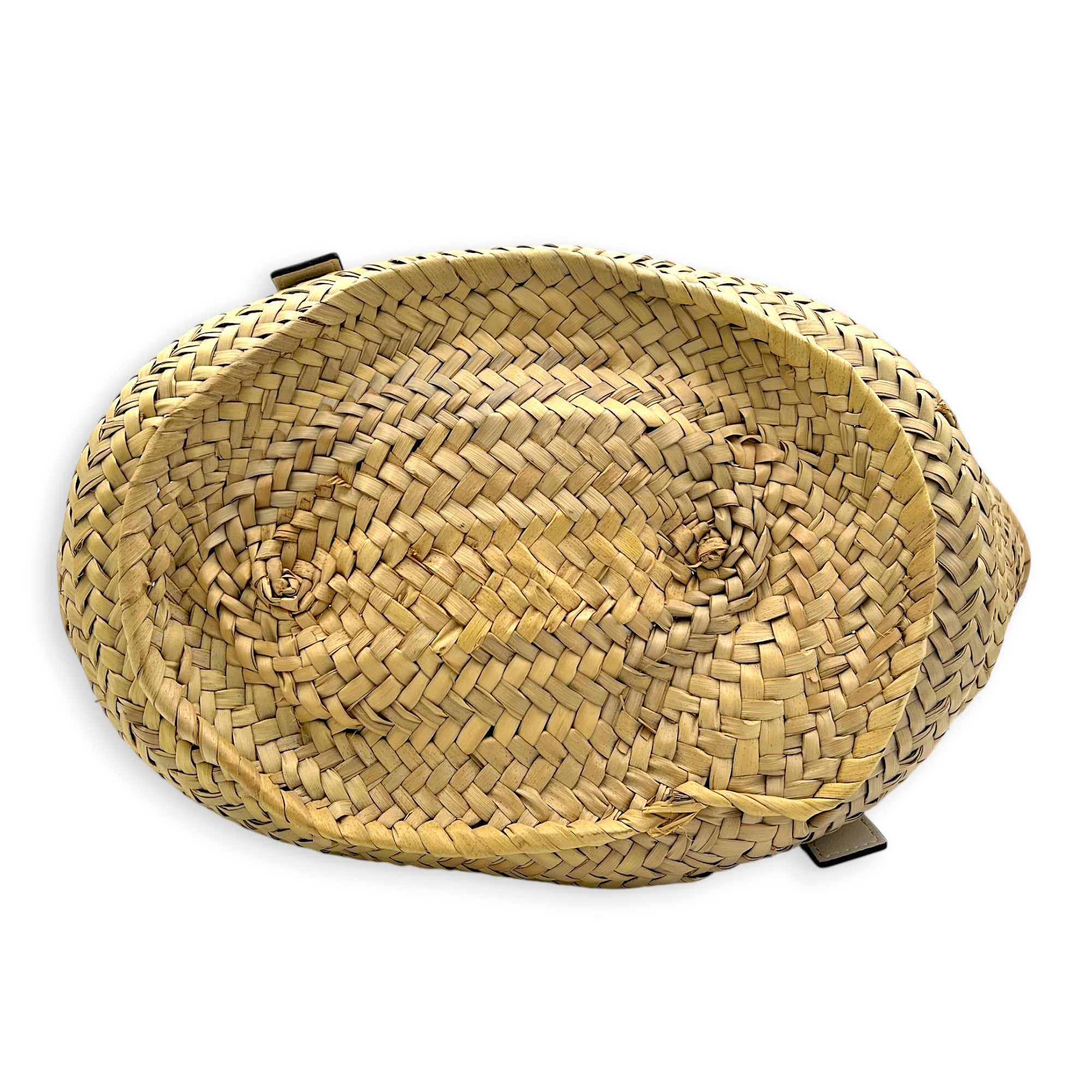 Anagram Basket Top Handle Bag Beige in Raffia, Silver hardware
