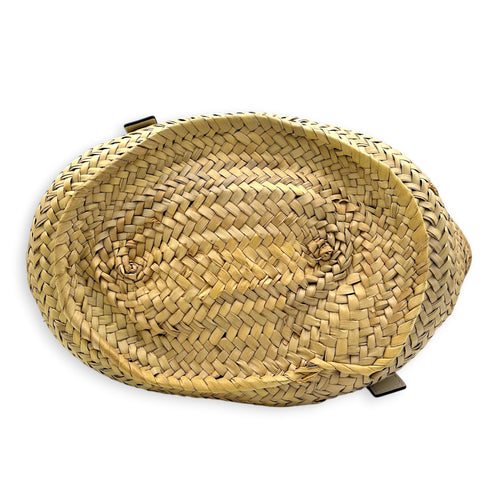 Anagram Basket Top Handle Bag Beige in Raffia, Silver hardware