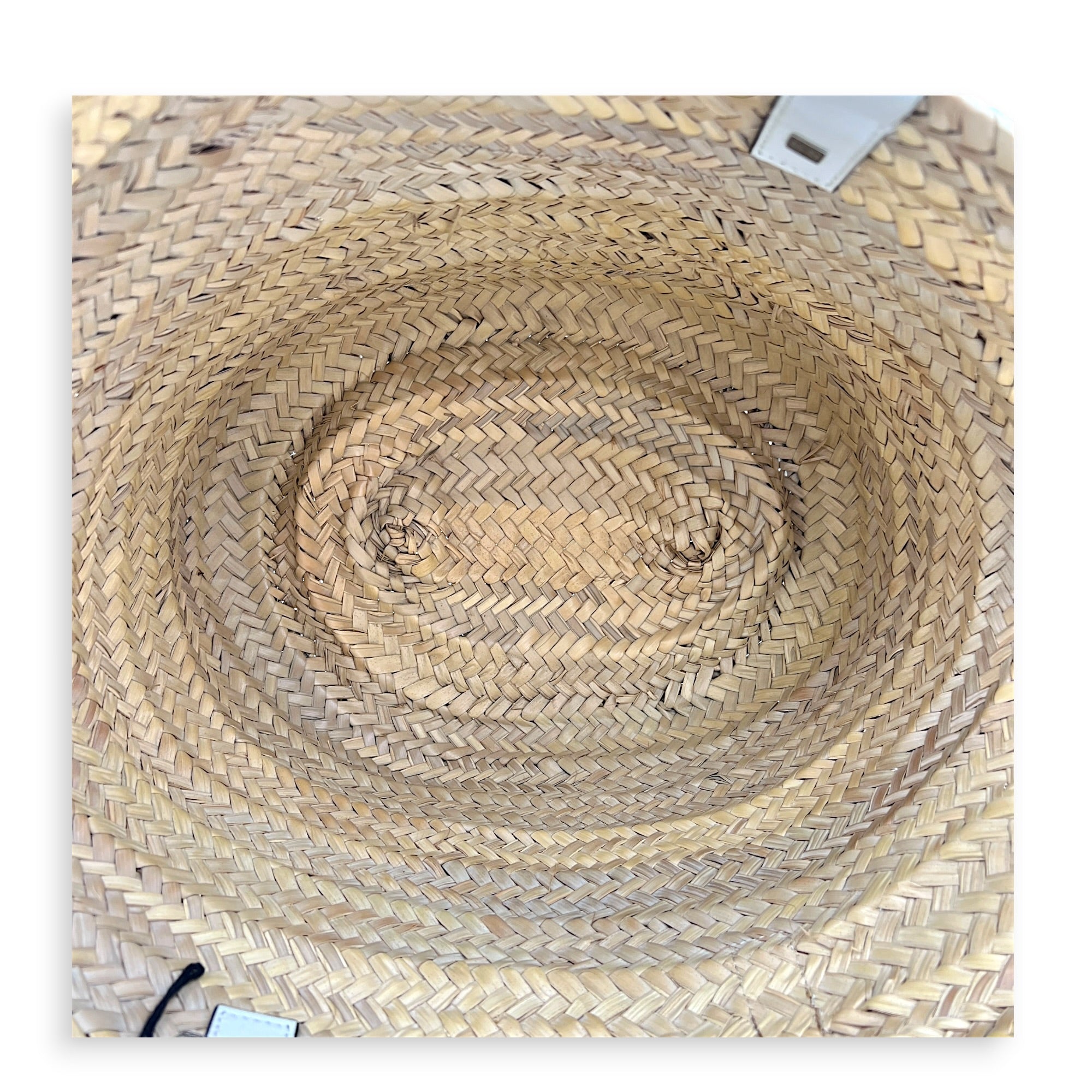 Anagram Basket Top Handle Bag Beige in Raffia, Silver hardware