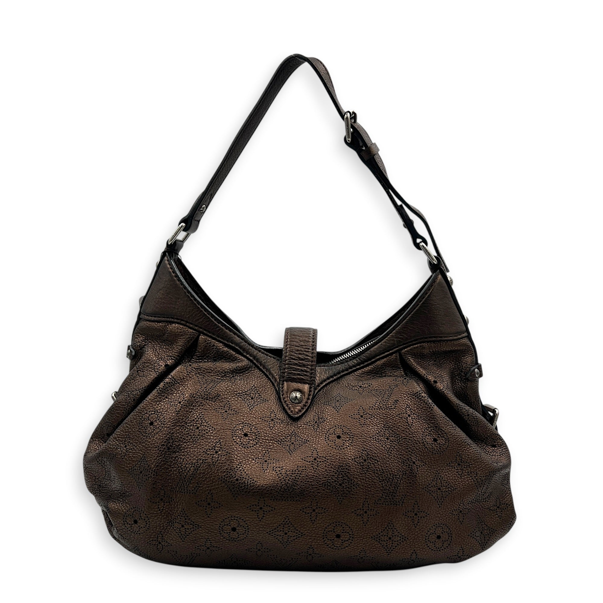 Mahina Bronze Shoulder Bag in Calfskin, Silver hardware