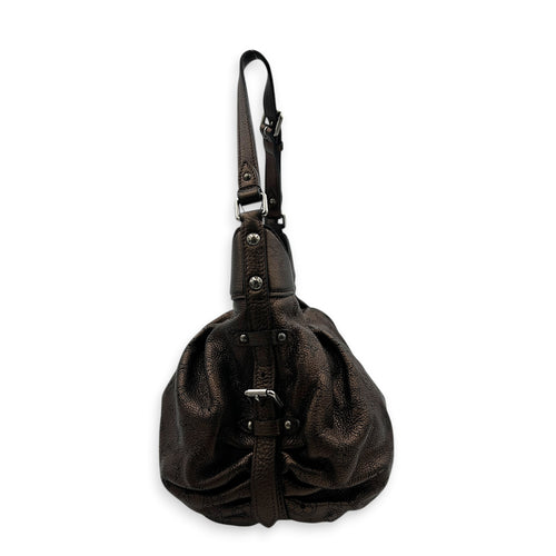 Mahina Bronze Shoulder Bag in Calfskin, Silver hardware