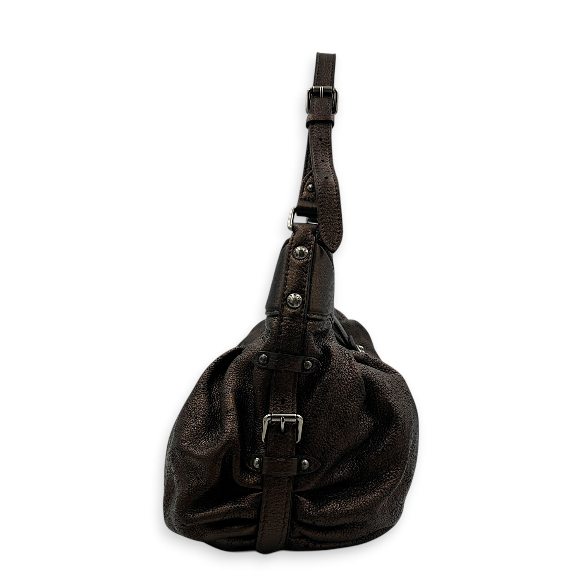 Mahina Bronze Shoulder Bag in Calfskin, Silver hardware