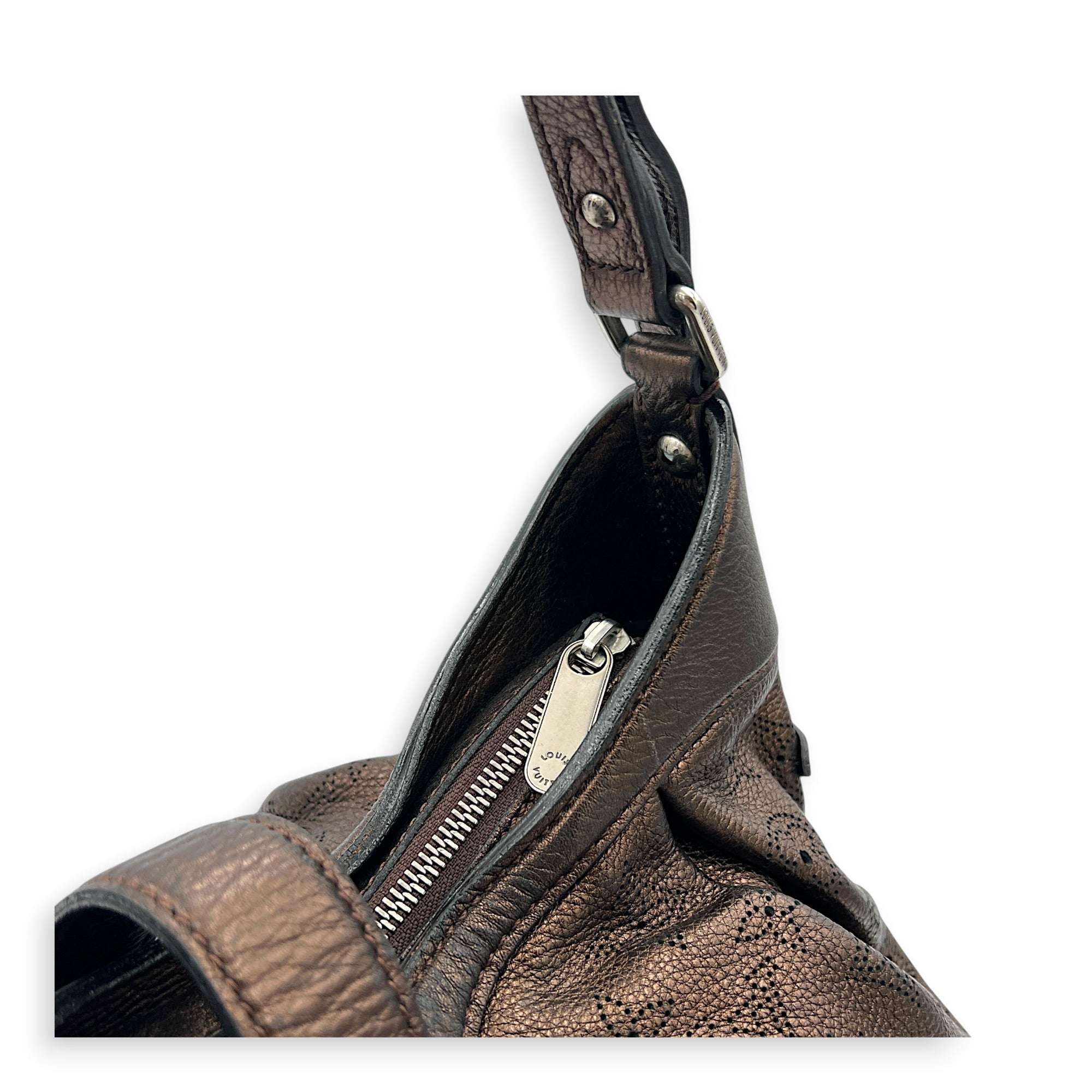 Mahina Bronze Shoulder Bag in Calfskin, Silver hardware