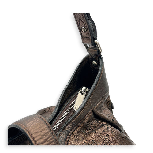 Mahina Bronze Shoulder Bag in Calfskin, Silver hardware