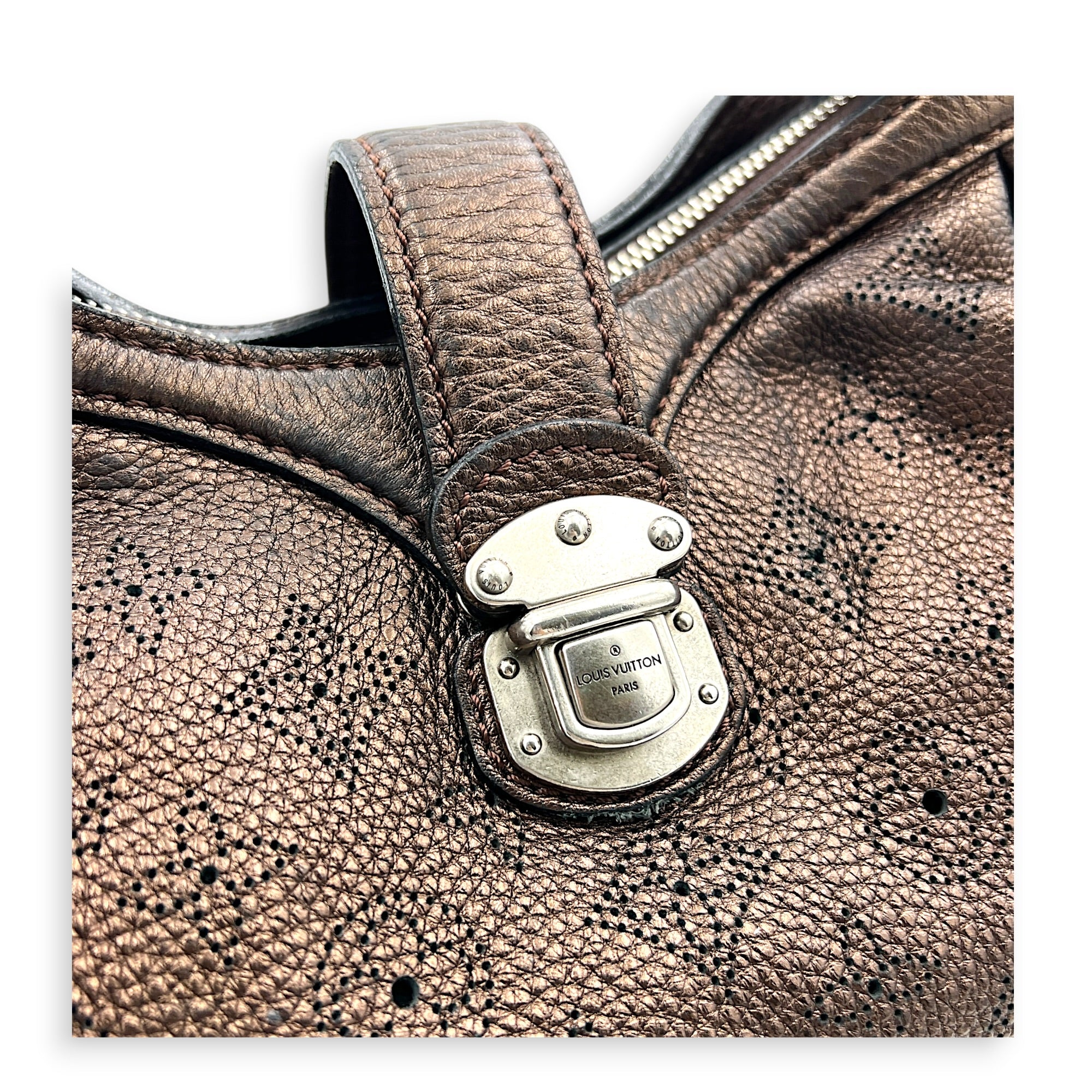 Mahina Bronze Shoulder Bag in Calfskin, Silver hardware