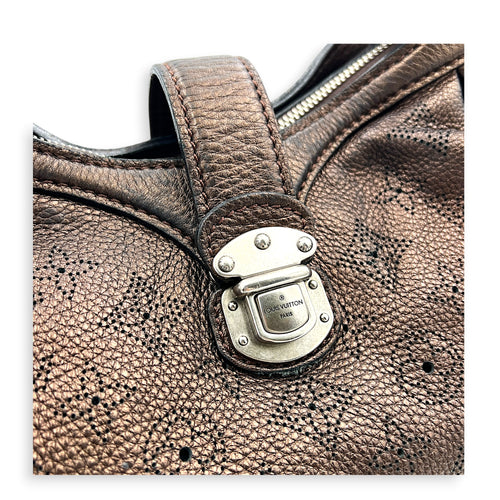 Mahina Bronze Shoulder Bag in Calfskin, Silver hardware