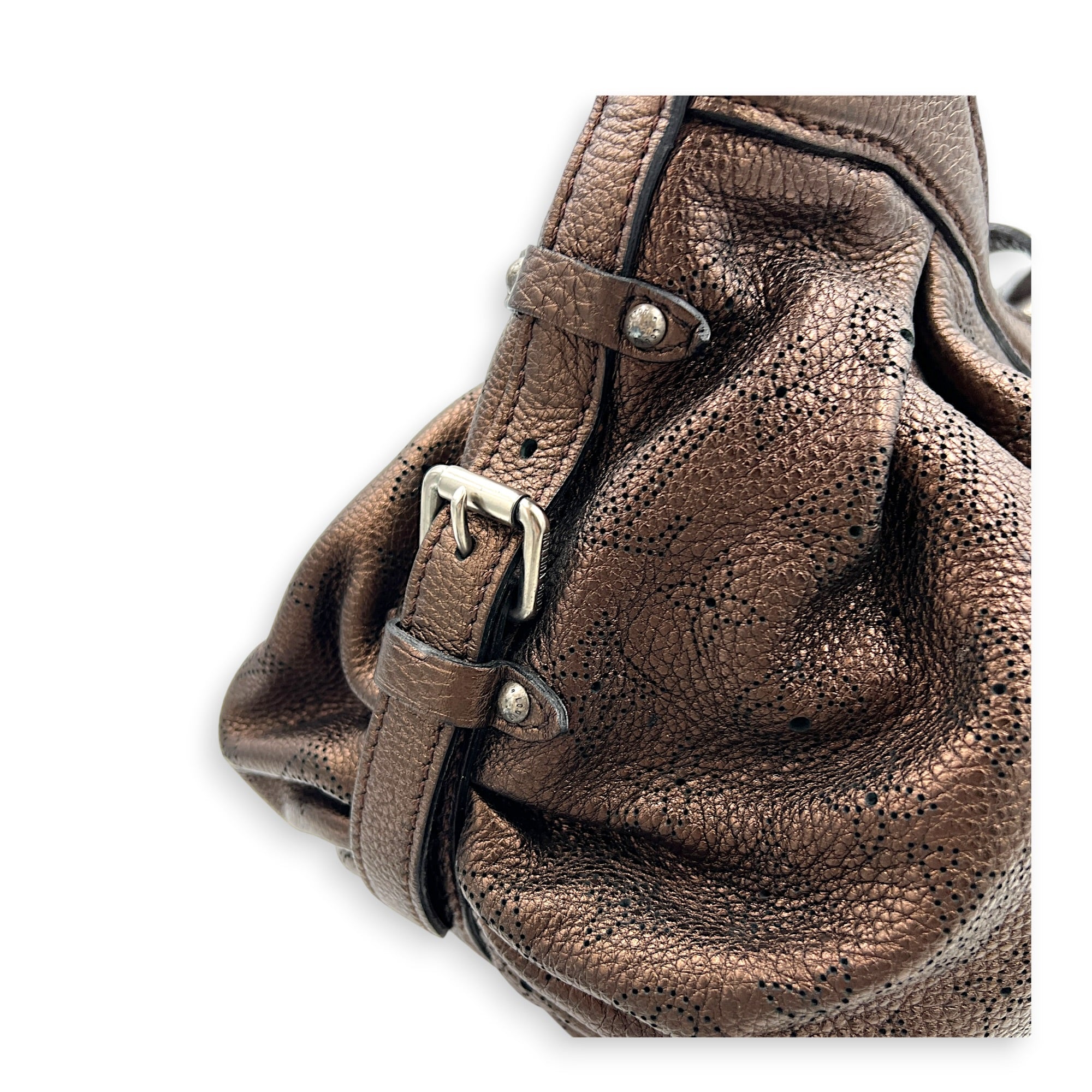Mahina Bronze Shoulder Bag in Calfskin, Silver hardware
