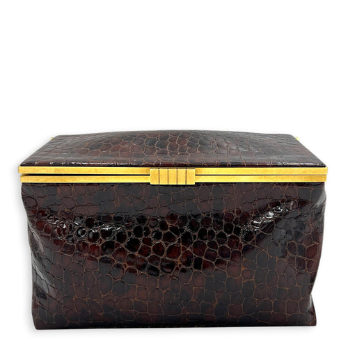 Midnight  Shoulder Bag Red in Embossed Croc, Gold hardware