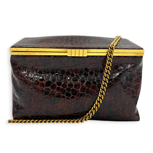 Midnight  Shoulder Bag Red in Embossed Croc, Gold hardware